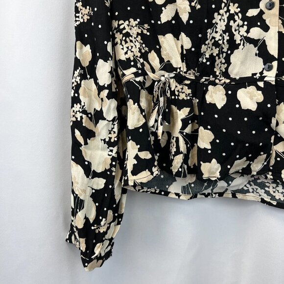 H&M Womens Multicolor Floral Long Sleeve Cinch Waist V-Neck Blouse Top Size 4 - Picture 7 of 10
